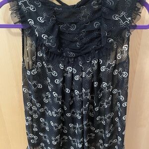 Anna Sui Black and White Sheer Starry Top